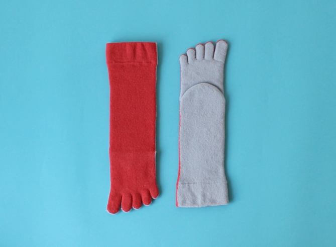 % FIVE TOE SOCKS BLOCK Blood orange 50% Gray 50%